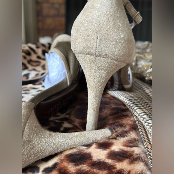 Ralph Lauren Collection Olive Green Suede Silk T-Strap Heels - Picture 7 of 16